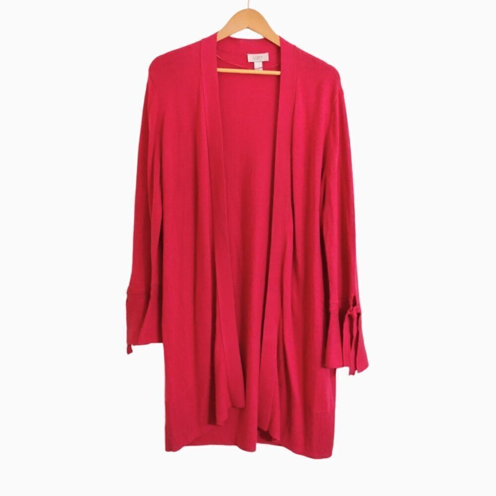 LOFT Mulberry Red Open Duster‎ Tie Cuff Bell Sleeve Size XL